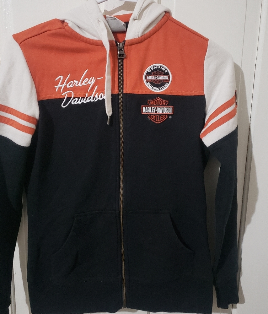 Womens harley Davidson Full zip hoodie Black and orange Size small